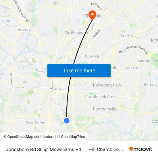 Jonesboro Rd SE @ Mcwilliams Rd SE to Chamblee, GA map