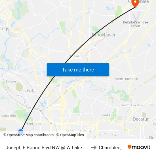 Joseph E Boone Blvd NW @ W Lake Ave NW to Chamblee, GA map