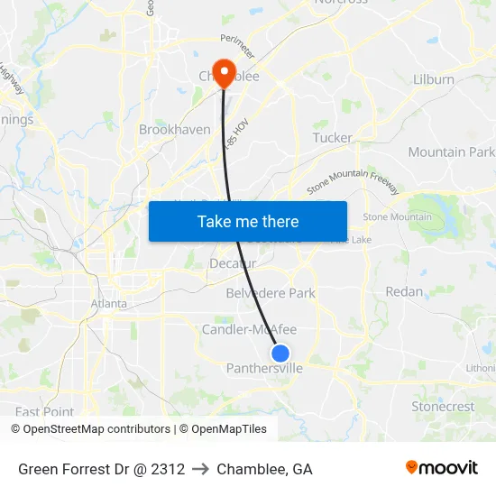 Green Forrest Dr @ 2312 to Chamblee, GA map