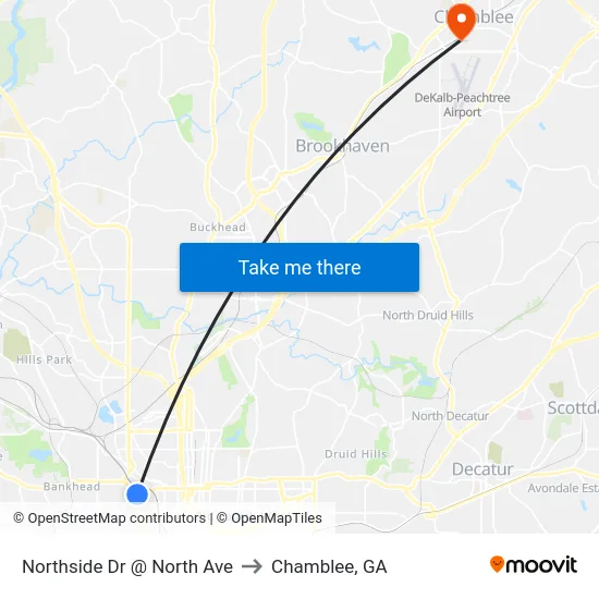 Northside Dr @ North Ave to Chamblee, GA map