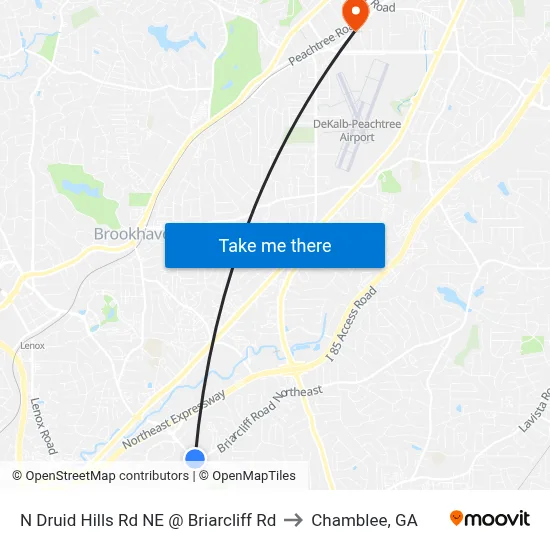 N Druid Hills Rd NE @ Briarcliff Rd to Chamblee, GA map
