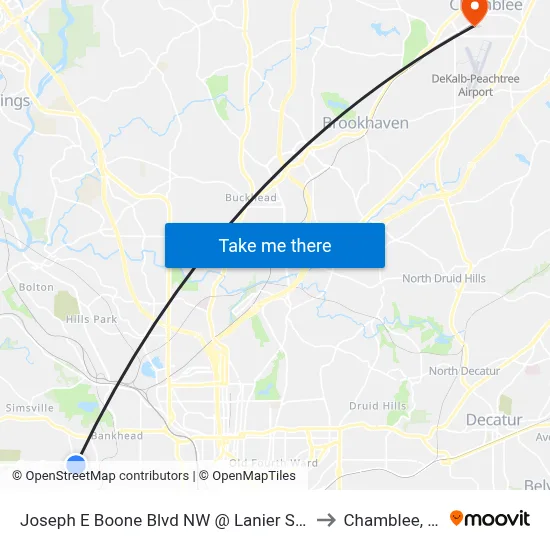 Joseph E Boone Blvd NW @ Lanier St NW to Chamblee, GA map