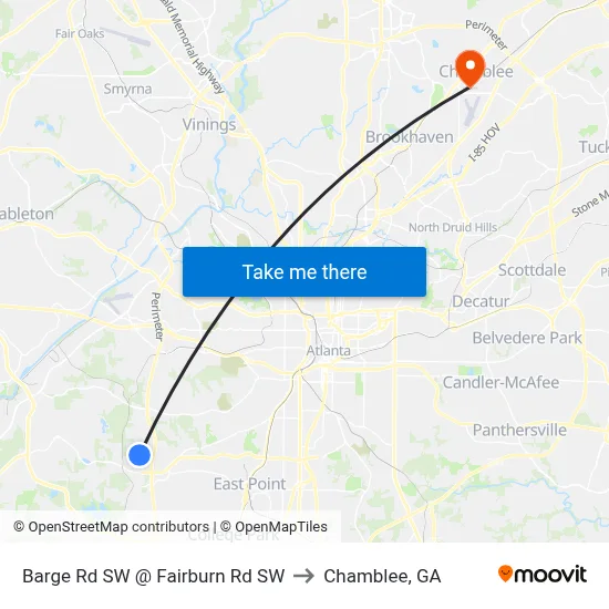 Barge Rd SW @ Fairburn Rd SW to Chamblee, GA map
