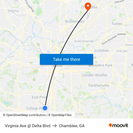Virginia Ave @ Delta Blvd to Chamblee, GA map