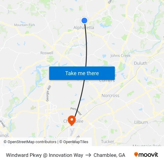 Windward Pkwy @ Innovation Way to Chamblee, GA map