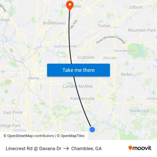 Linecrest Rd @ Davana Dr to Chamblee, GA map
