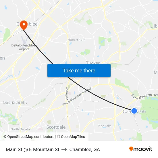 Main St @ E Mountain St to Chamblee, GA map