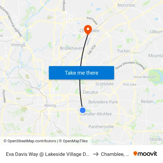 Eva Davis Way @ Lakeside Village Dr SE to Chamblee, GA map