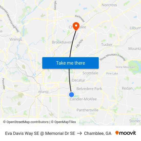 Eva Davis Way SE @ Memorial Dr SE to Chamblee, GA map