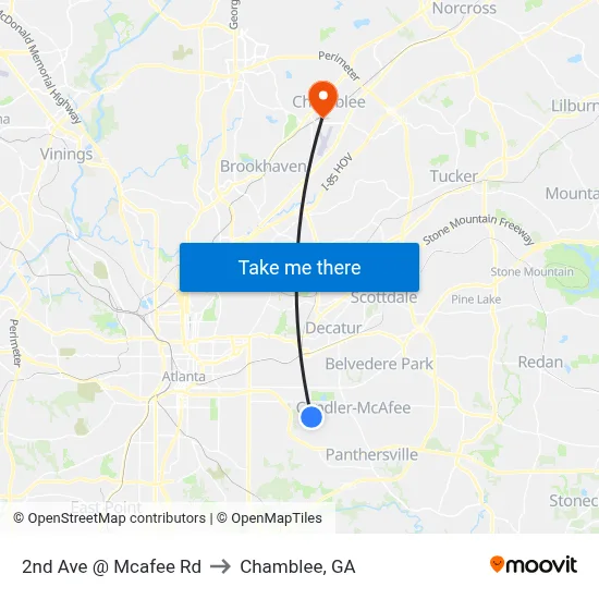 2nd Ave @ Mcafee Rd to Chamblee, GA map