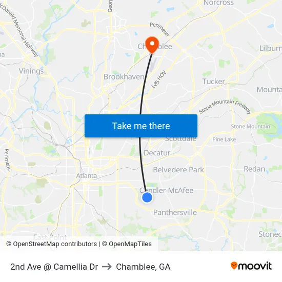 2nd Ave @ Camellia Dr to Chamblee, GA map