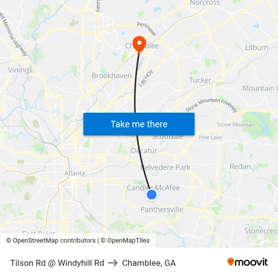 Tilson Rd @ Windyhill Rd to Chamblee, GA map