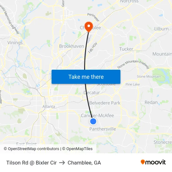 Tilson Rd @ Bixler Cir to Chamblee, GA map