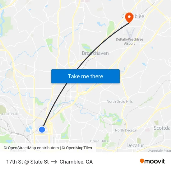 17th St @ State St to Chamblee, GA map