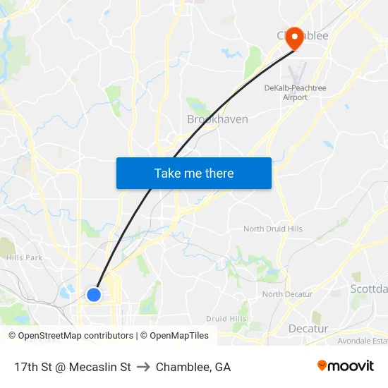 17th St @ Mecaslin St to Chamblee, GA map