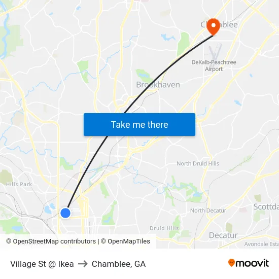 Village St @ Ikea to Chamblee, GA map