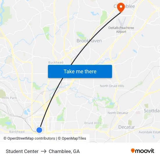 Student Center to Chamblee, GA map