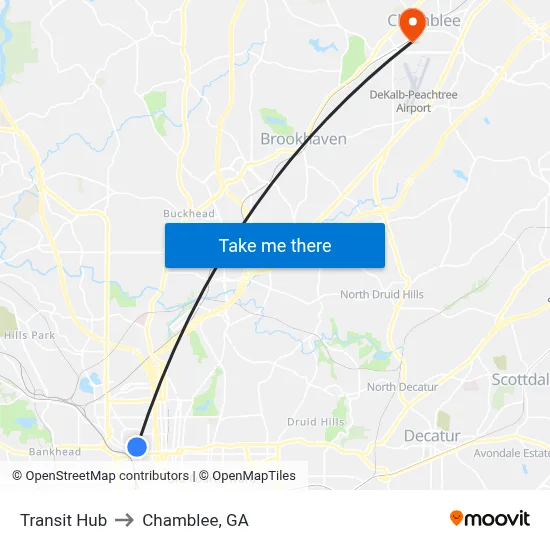 Transit Hub to Chamblee, GA map