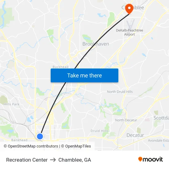 Recreation Center to Chamblee, GA map