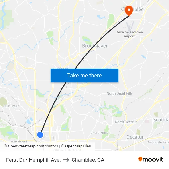 Ferst Dr./ Hemphill Ave. to Chamblee, GA map