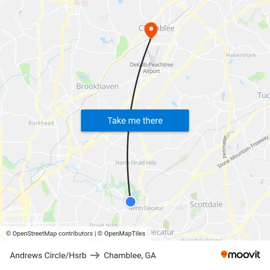 Andrews Circle/Hsrb to Chamblee, GA map