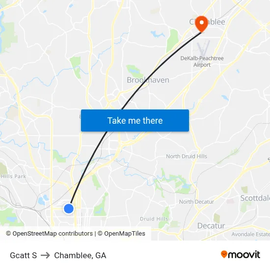 Gcatt S to Chamblee, GA map
