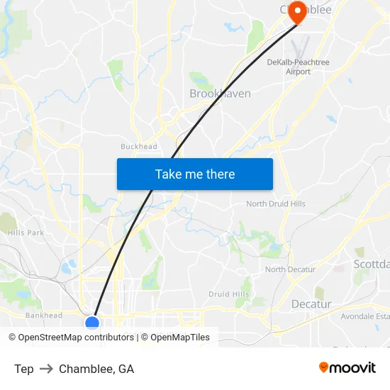 Tep to Chamblee, GA map