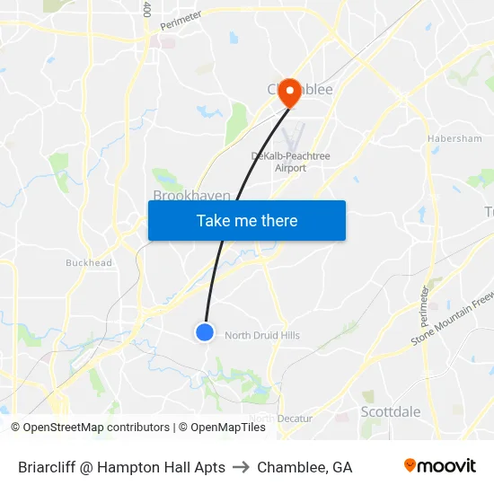 Briarcliff @ Hampton Hall Apts to Chamblee, GA map