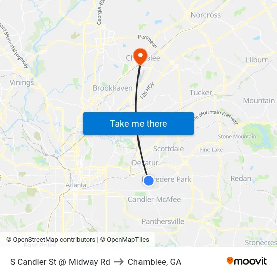 S Candler St @ Midway Rd to Chamblee, GA map