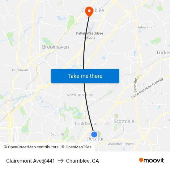 Clairemont Ave@441 to Chamblee, GA map