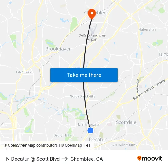 N Decatur @ Scott Blvd to Chamblee, GA map