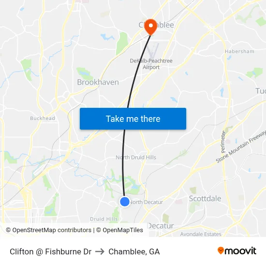 Clifton @ Fishburne Dr to Chamblee, GA map