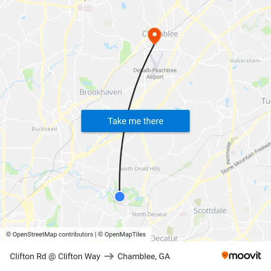 Clifton Rd @ Clifton Way to Chamblee, GA map