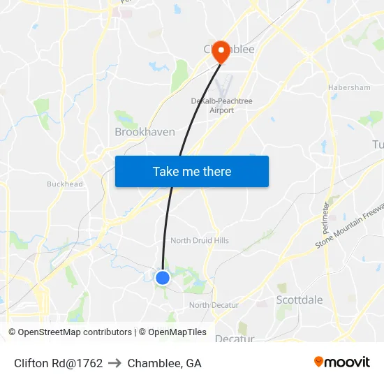 Clifton Rd@1762 to Chamblee, GA map