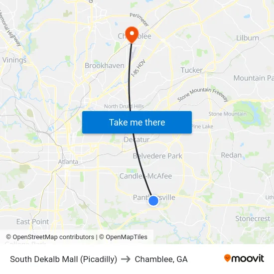 South Dekalb Mall (Picadilly) to Chamblee, GA map
