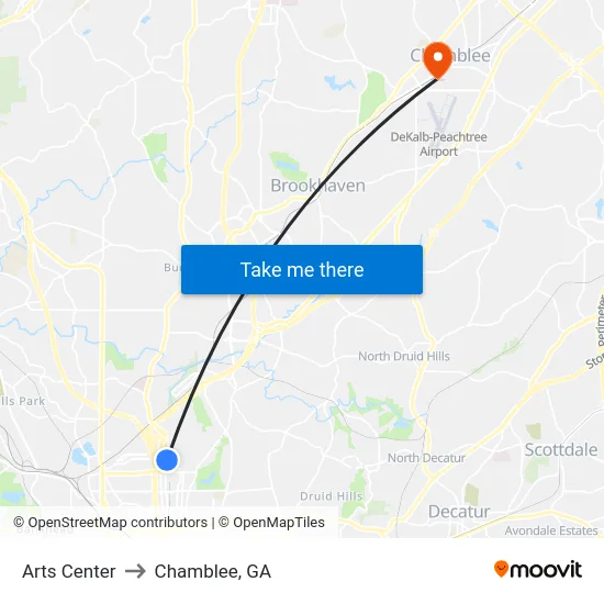 Arts Center to Chamblee, GA map