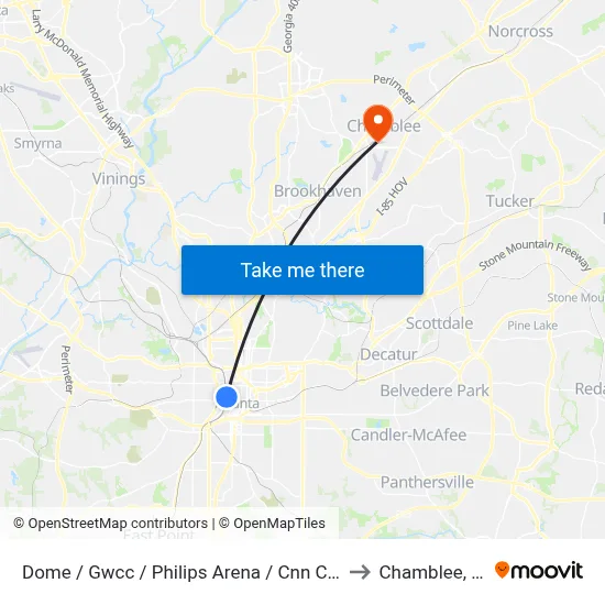 Dome / Gwcc / Philips Arena / Cnn Center to Chamblee, GA map
