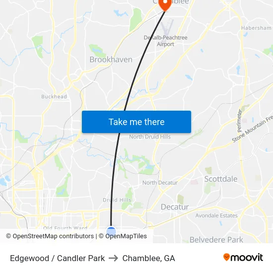 Edgewood / Candler Park to Chamblee, GA map