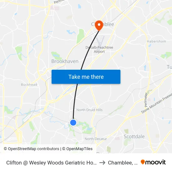 Clifton @ Wesley Woods Geriatric Hospital to Chamblee, GA map