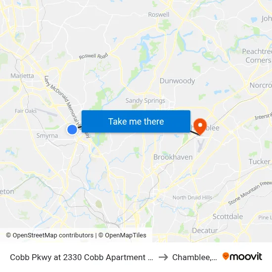 Cobb Pkwy at 2330 Cobb Apartment Homes to Chamblee, GA map