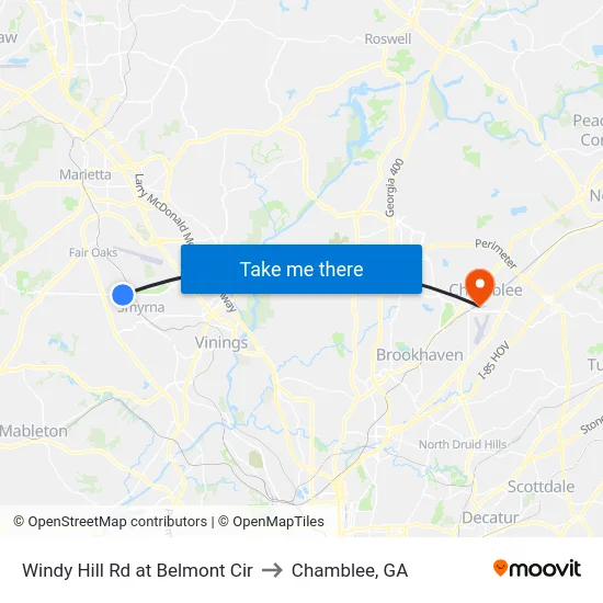 Windy Hill Rd at Belmont Cir to Chamblee, GA map