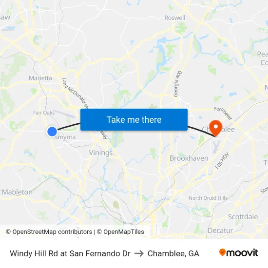 Windy Hill Rd at San Fernando Dr to Chamblee, GA map