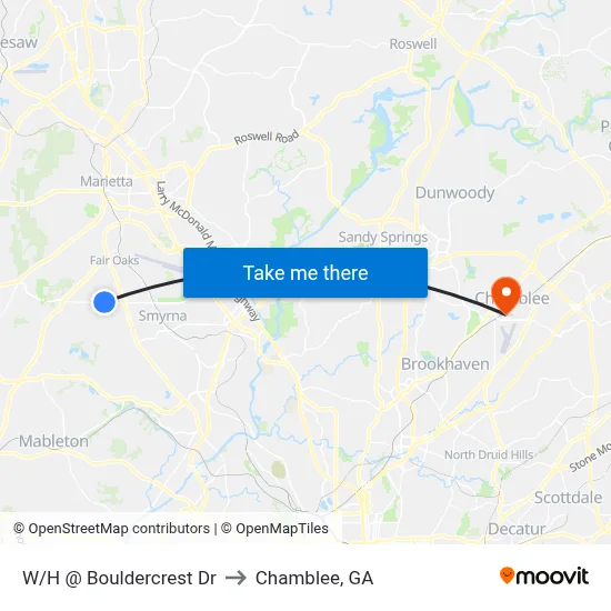 W/H @ Bouldercrest Dr to Chamblee, GA map