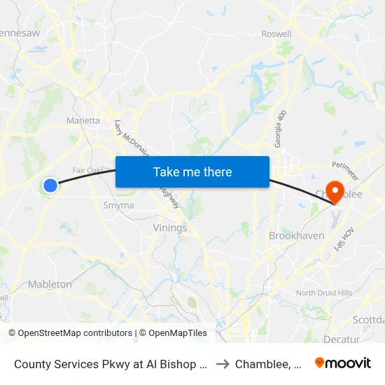 County Services Pkwy at Al Bishop Dr to Chamblee, GA map