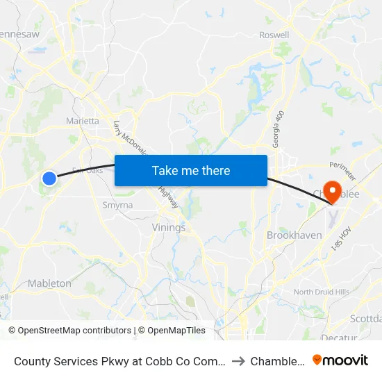 County Services Pkwy at Cobb Co Composting Facilit to Chamblee, GA map
