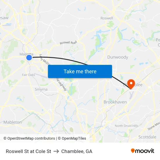 Roswell St at Cole St to Chamblee, GA map