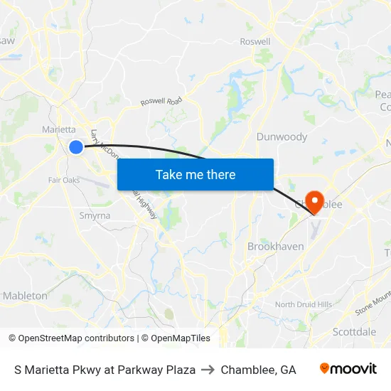 S Marietta Pkwy at Parkway Plaza to Chamblee, GA map