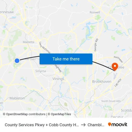 County Services Pkwy + Cobb County Health Department to Chamblee, GA map