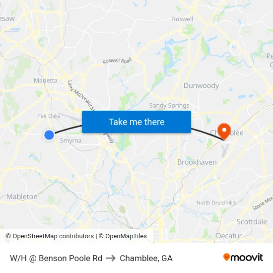W/H @ Benson Poole Rd to Chamblee, GA map