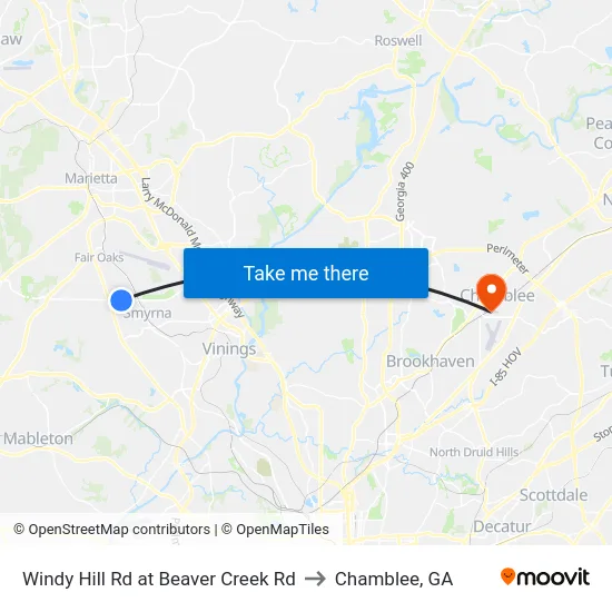 Windy Hill Rd at Beaver Creek Rd to Chamblee, GA map